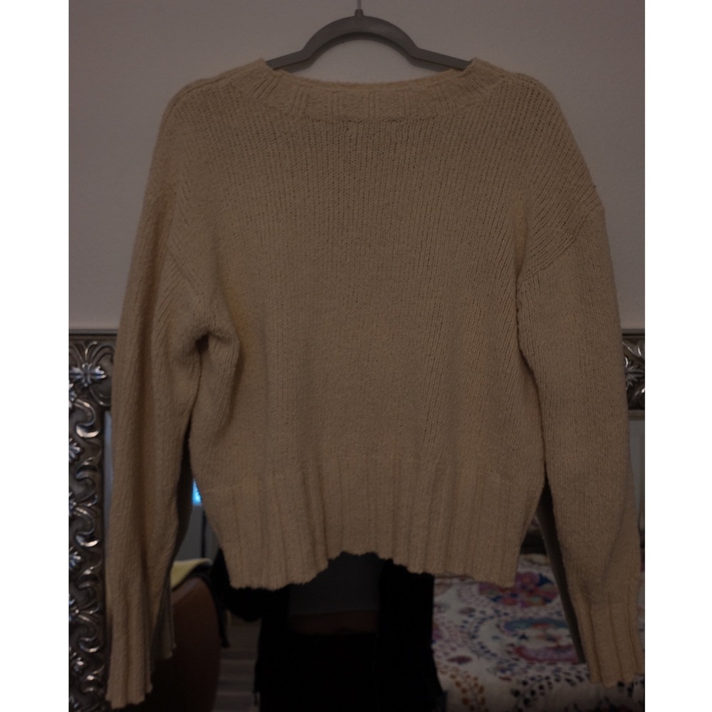 J.Crew Cream Beige Cotton Blend Shaker Knit Crewneck Sweater Medium h5